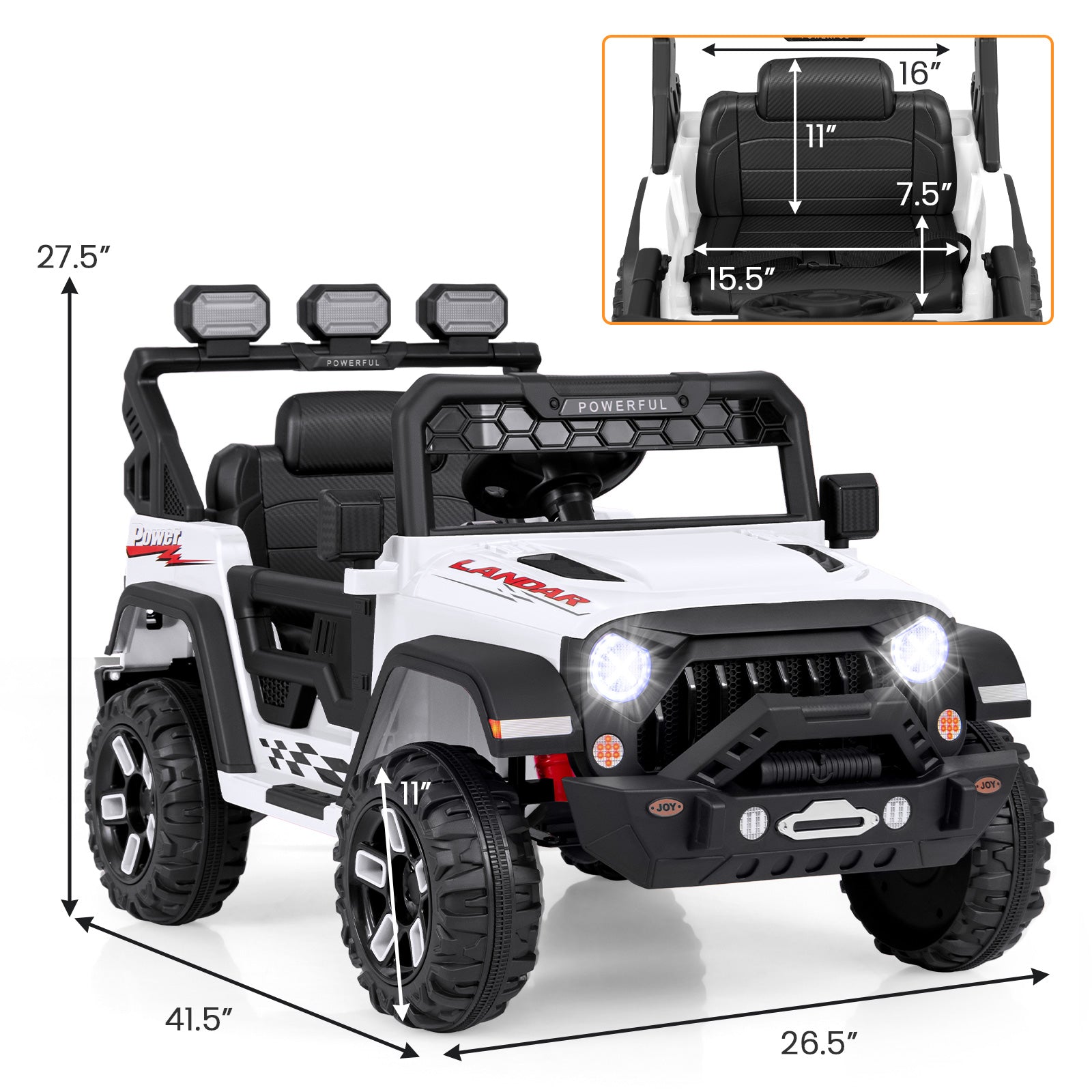 12V Electric Kids Ride on Truck with Remote Control and Music, White Powered Ride On Toys at Gallery Canada