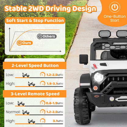 12V Electric Kids Ride on Truck with Remote Control and Music, White Powered Ride On Toys at Gallery Canada