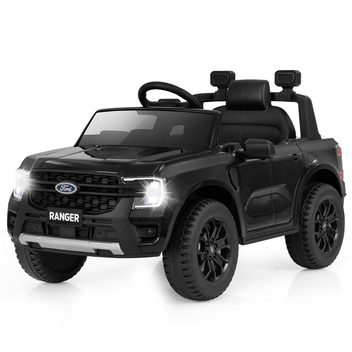 Voiture électrique pour enfants 12V, télécommande, musique, noire