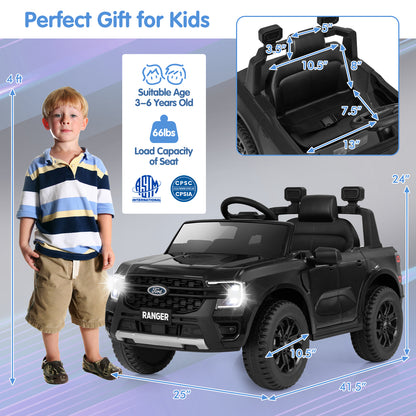12V Electric Kids Ride on Car Licensed Ford Ranger with Remote Control and Music, Black Powered Ride On Toys at Gallery Canada