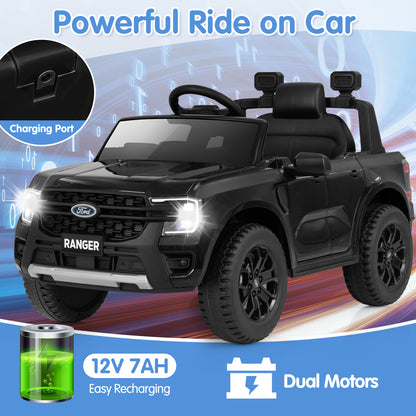 12V Electric Kids Ride on Car Licensed Ford Ranger with Remote Control and Music, Black Powered Ride On Toys at Gallery Canada