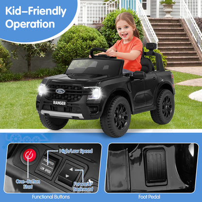 12V Electric Kids Ride on Car Licensed Ford Ranger with Remote Control and Music, Black Powered Ride On Toys at Gallery Canada