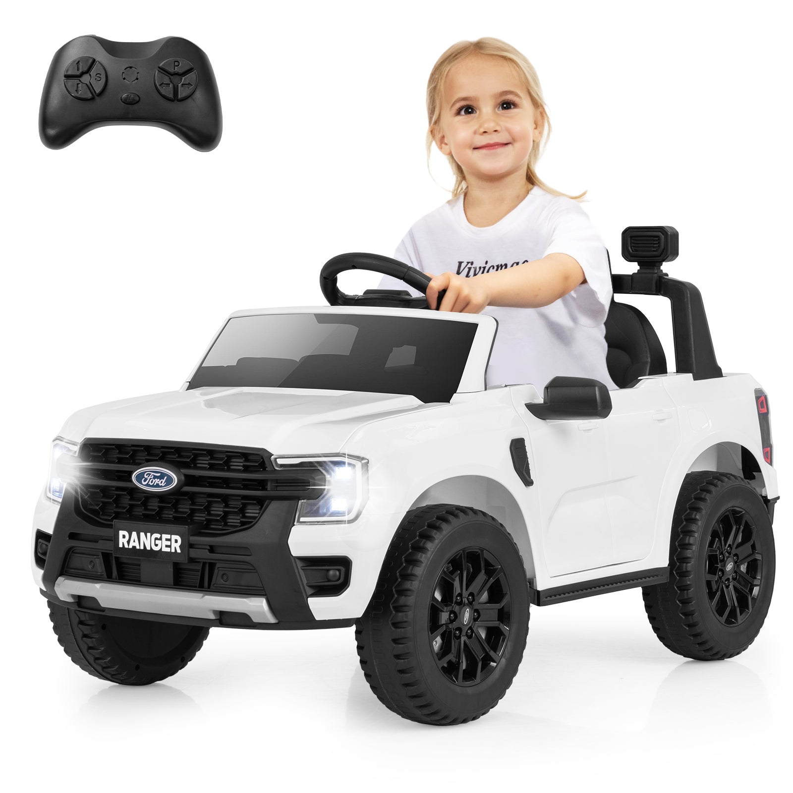 12V Electric Kids Ride on Car Licensed Ford Ranger with Remote Control and Music, White Powered Ride On Toys at Gallery Canada