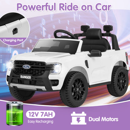 12V Electric Kids Ride on Car Licensed Ford Ranger with Remote Control and Music, White Powered Ride On Toys at Gallery Canada