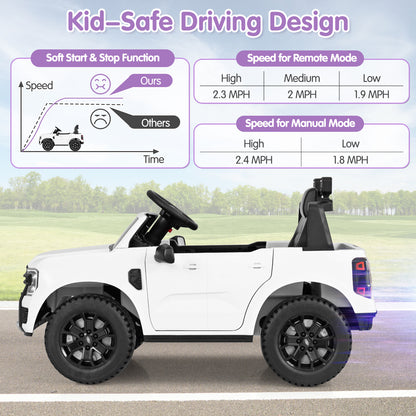 12V Electric Kids Ride on Car Licensed Ford Ranger with Remote Control and Music, White Powered Ride On Toys at Gallery Canada