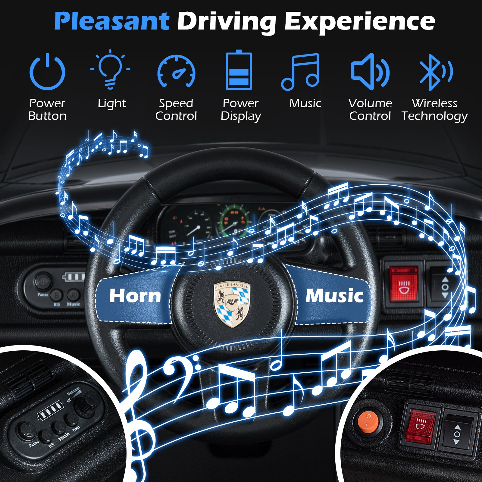 12V Electric Ride On Car Licensed RUF CTR with Remote Control and Music, Black Powered Ride On Toys at Gallery Canada