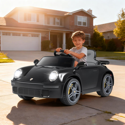 12V Electric Ride On Car Licensed RUF CTR with Remote Control and Music, Black Powered Ride On Toys Black at Gallery Canada