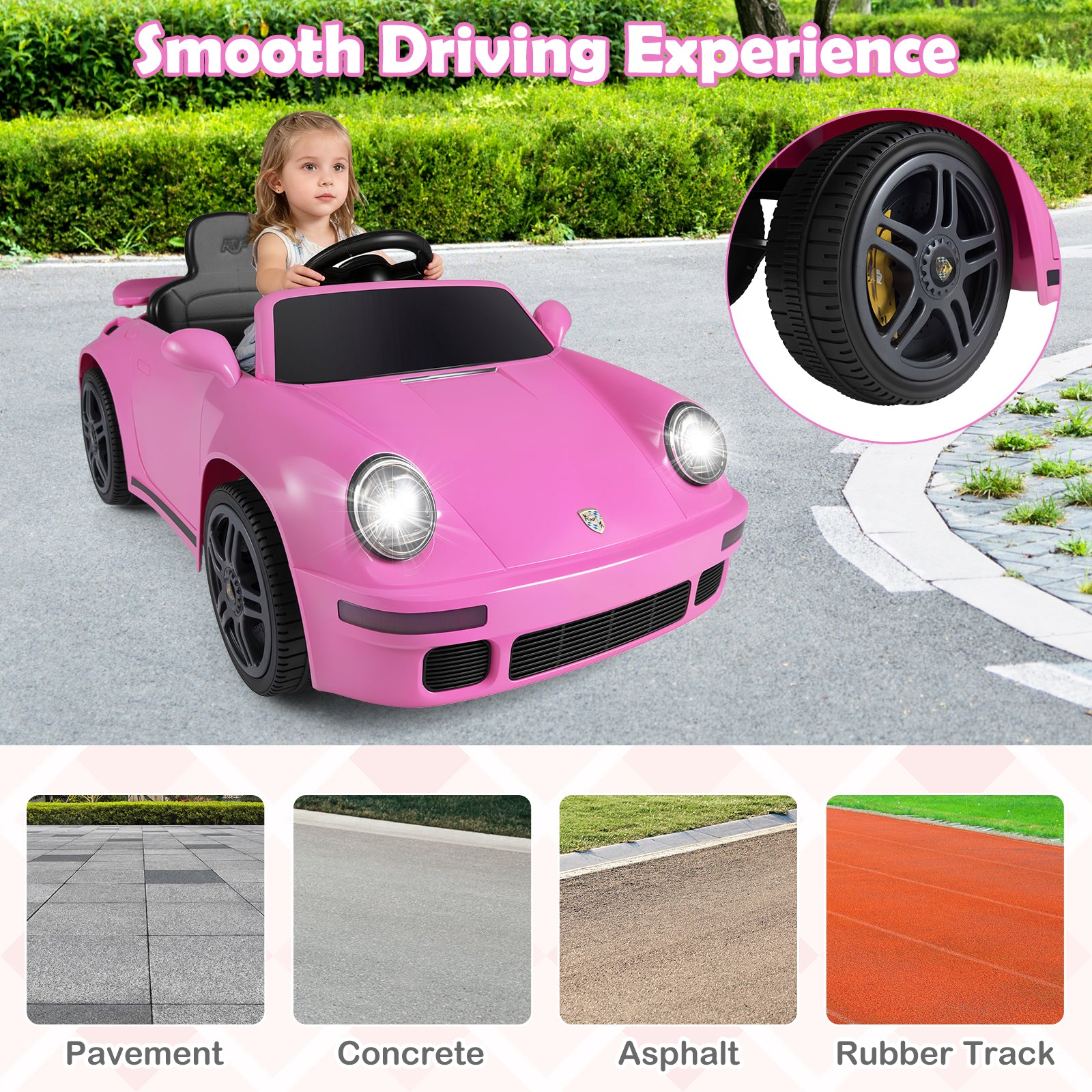 12V Electric Ride On Car Licensed RUF CTR with Remote Control and Music, Pink Powered Ride On Toys at Gallery Canada
