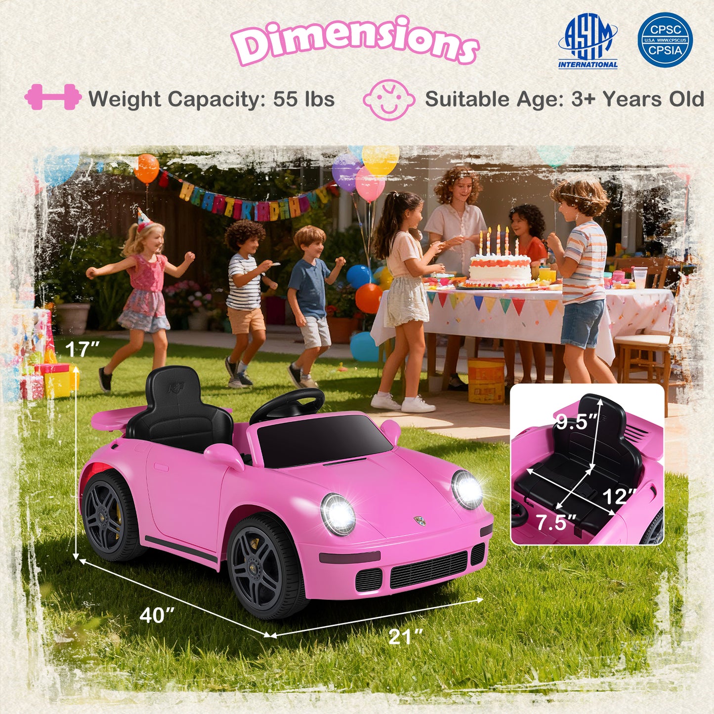 12V Electric Ride On Car Licensed RUF CTR with Remote Control and Music, Pink Powered Ride On Toys at Gallery Canada