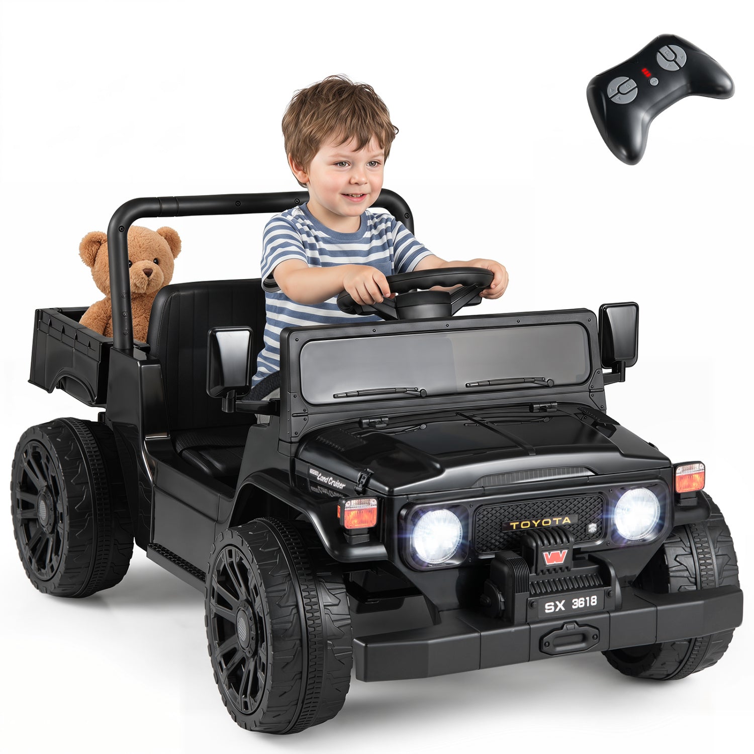 12V Electric Ride On Truck, Dump Bed, Music, Licensed Toyota, Black Powered Ride On Toys at Gallery Canada