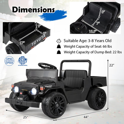 12V Electric Ride On Truck, Dump Bed, Music, Licensed Toyota, Black Powered Ride On Toys at Gallery Canada