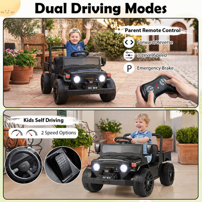 12V Electric Ride On Truck, Dump Bed, Music, Licensed Toyota, Black Powered Ride On Toys at Gallery Canada
