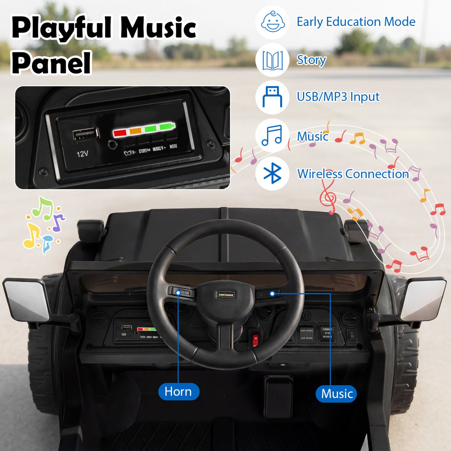 12V Electric Ride On Truck, Dump Bed, Music, Licensed Toyota, Black Powered Ride On Toys at Gallery Canada
