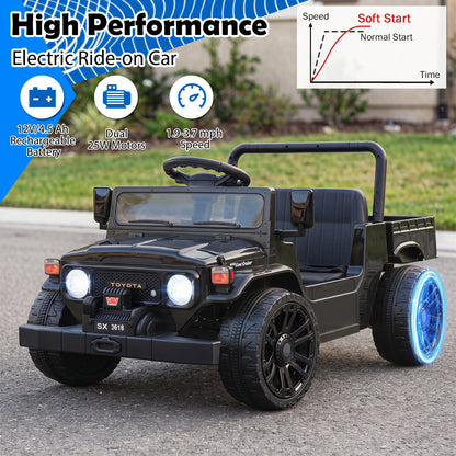 12V Electric Ride On Truck, Dump Bed, Music, Licensed Toyota, Black Powered Ride On Toys at Gallery Canada