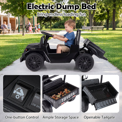 12V Electric Ride On Truck, Dump Bed, Music, Licensed Toyota, Black Powered Ride On Toys at Gallery Canada