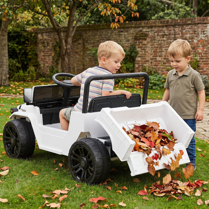 12V Electric Ride On Truck, Dump Bed, Music, White Powered Ride On Toys at Gallery Canada