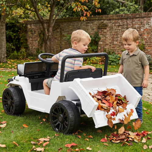12V Electric Ride On Truck, Dump Bed, Music, White