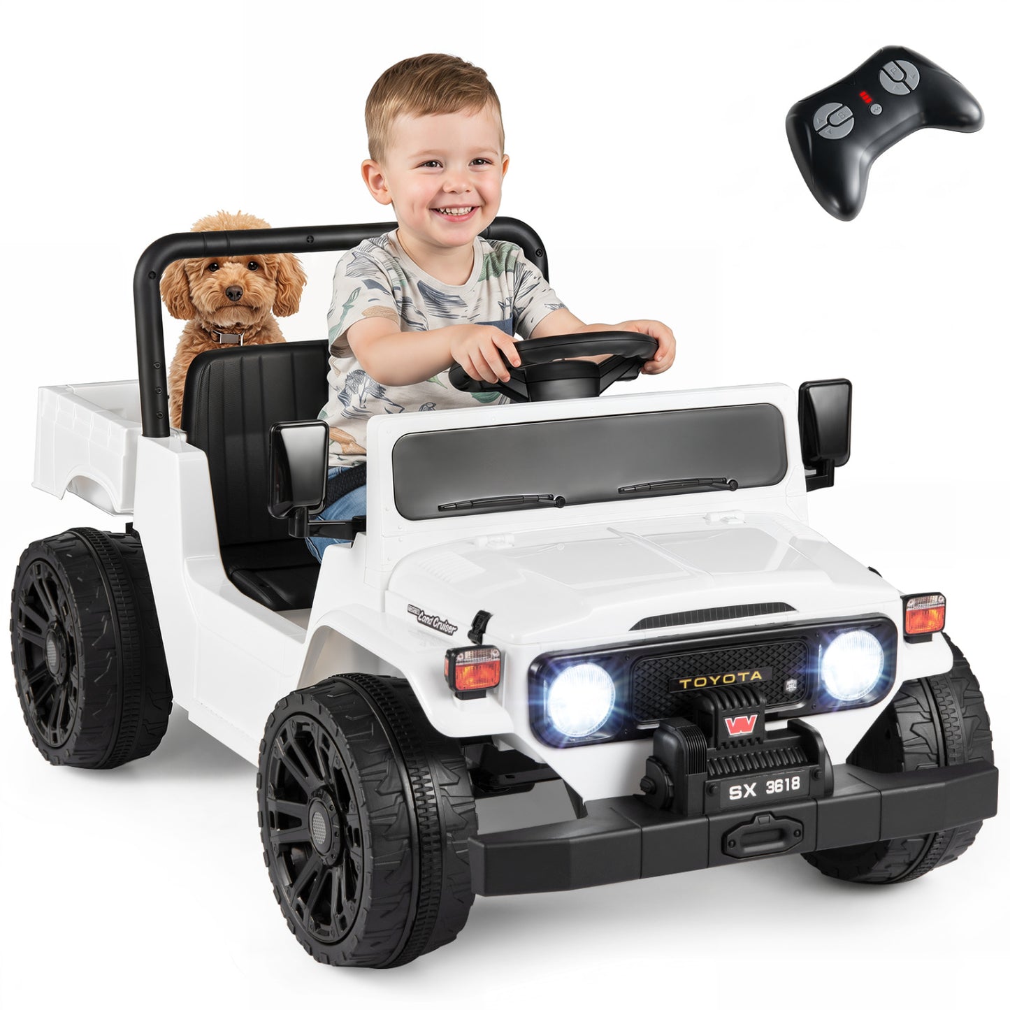 12V Electric Ride On Truck, Dump Bed, Music, White Powered Ride On Toys at Gallery Canada