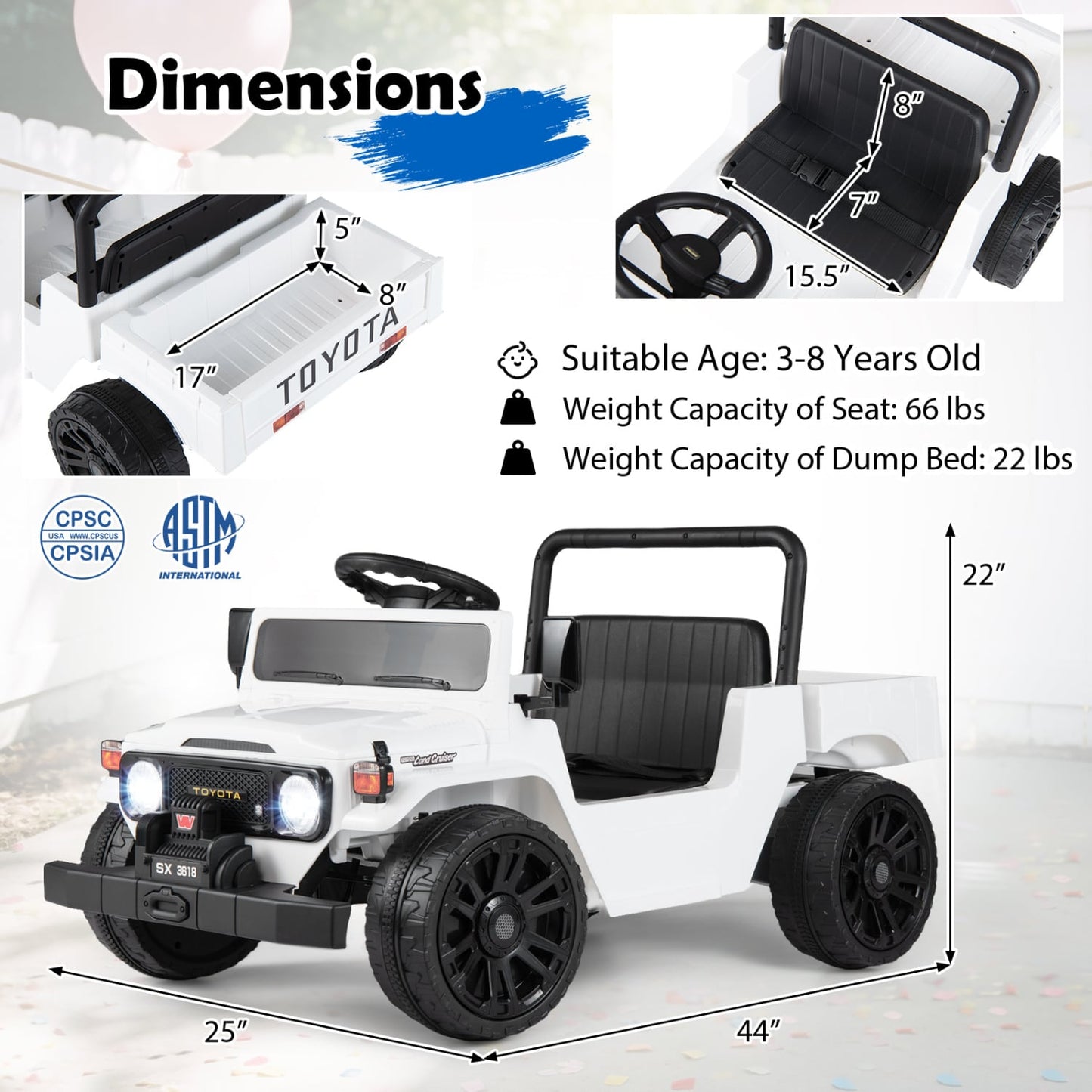 12V Electric Ride On Truck, Dump Bed, Music, White Powered Ride On Toys at Gallery Canada