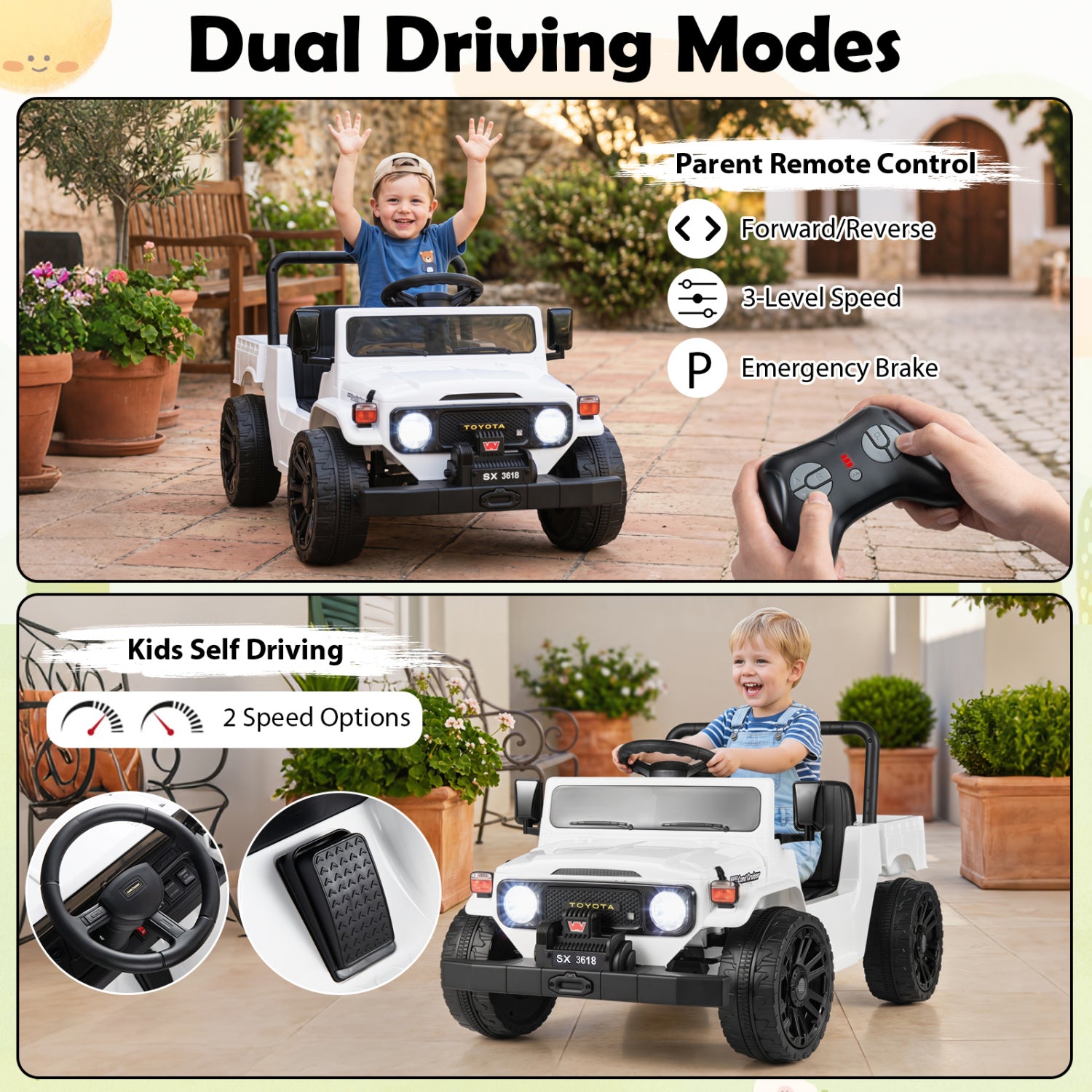 12V Electric Ride On Truck, Dump Bed, Music, White Powered Ride On Toys at Gallery Canada