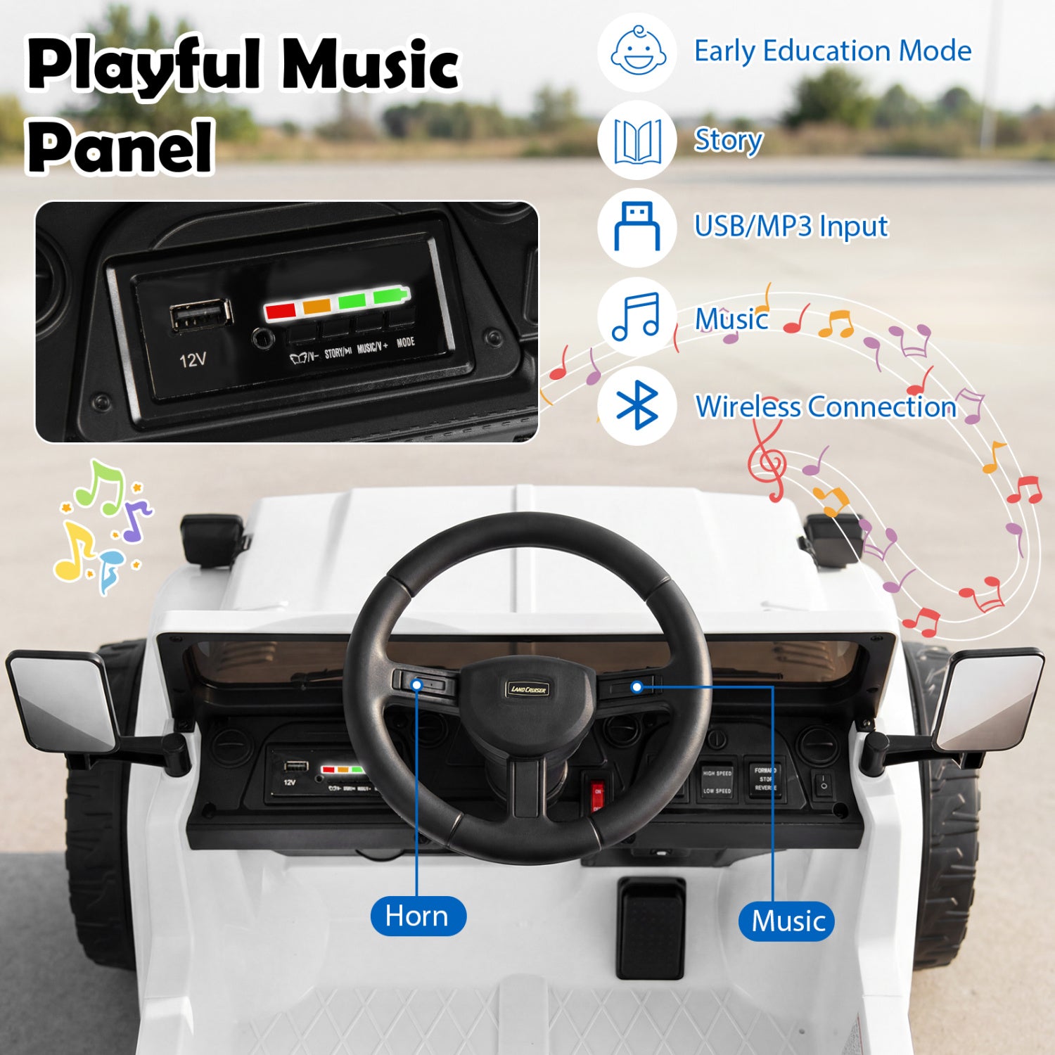 12V Electric Ride On Truck, Dump Bed, Music, White Powered Ride On Toys at Gallery Canada