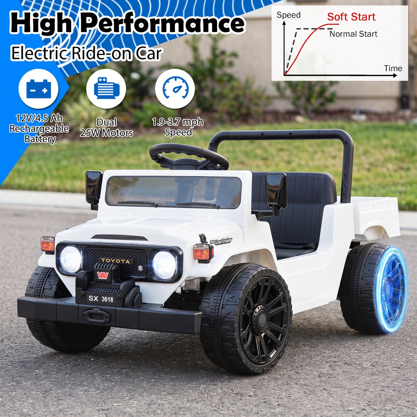 12V Electric Ride On Truck, Dump Bed, Music, White Powered Ride On Toys at Gallery Canada