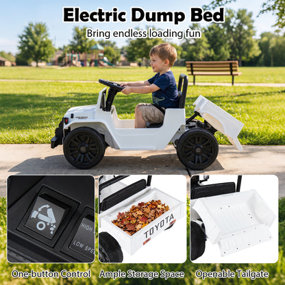 12V Electric Ride On Truck, Dump Bed, Music, White Powered Ride On Toys at Gallery Canada
