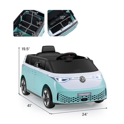 12V Kids Electric Car Bus with Music and LED Headlights Licensed Volkswagen, Light Blue Powered Ride On Toys at Gallery Canada