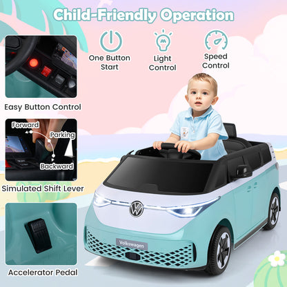 12V Kids Electric Car Bus with Music and LED Headlights Licensed Volkswagen, Light Blue Powered Ride On Toys at Gallery Canada