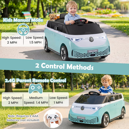 12V Kids Electric Car Bus with Music and LED Headlights Licensed Volkswagen, Light Blue Powered Ride On Toys at Gallery Canada