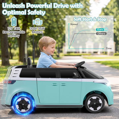 12V Kids Electric Car Bus with Music and LED Headlights Licensed Volkswagen, Light Blue Powered Ride On Toys at Gallery Canada