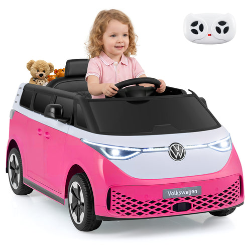 12V Kids Electric Car Bus with Music and LED Headlights Licensed Volkswagen, Pink