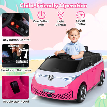 12V Kids Electric Car Bus with Music and LED Headlights Licensed Volkswagen, Pink Powered Ride On Toys at Gallery Canada