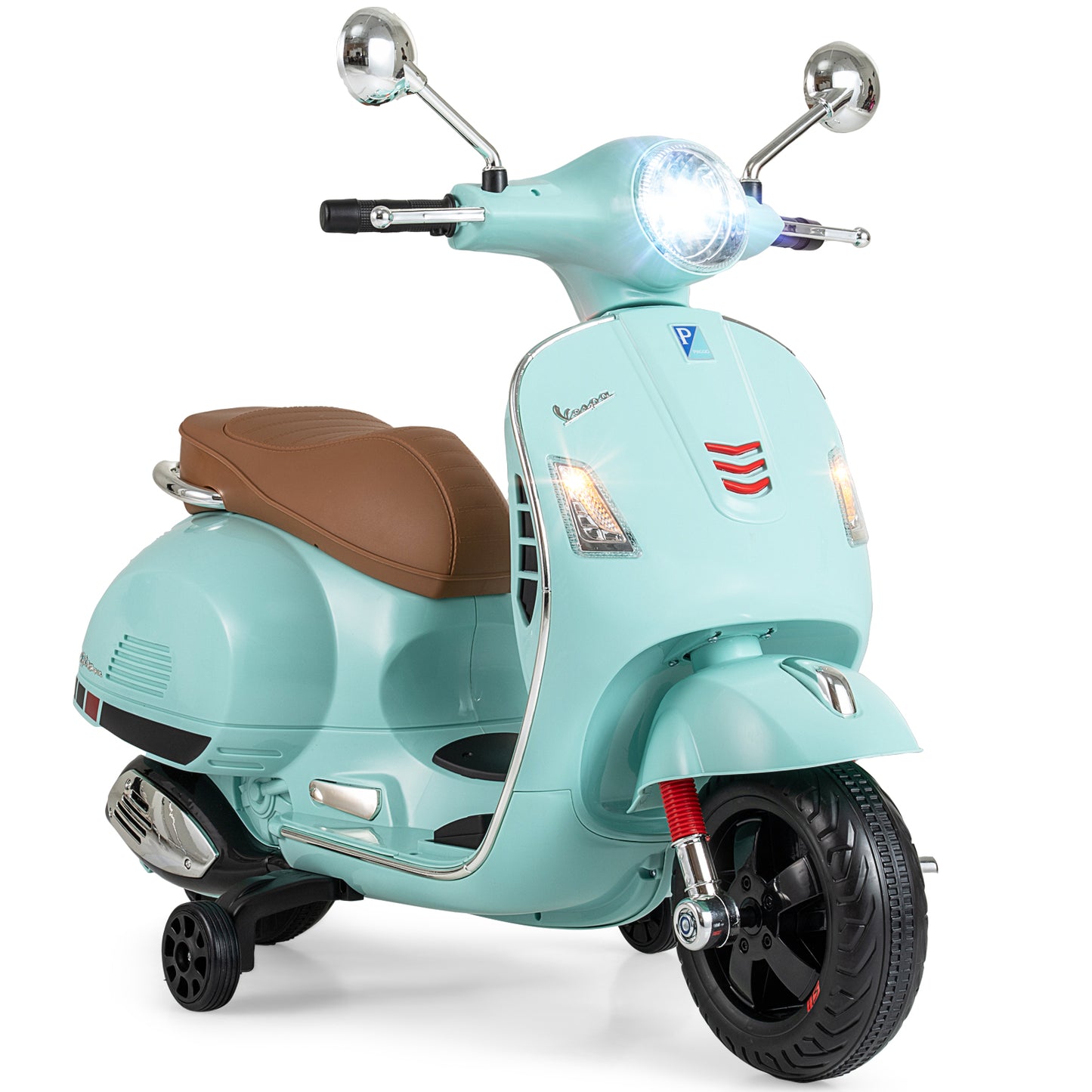 12V Kids Electric Motorcycle Licensed VESPA with Music and Training Wheels, Green Powered Ride On Toys Green at Gallery Canada