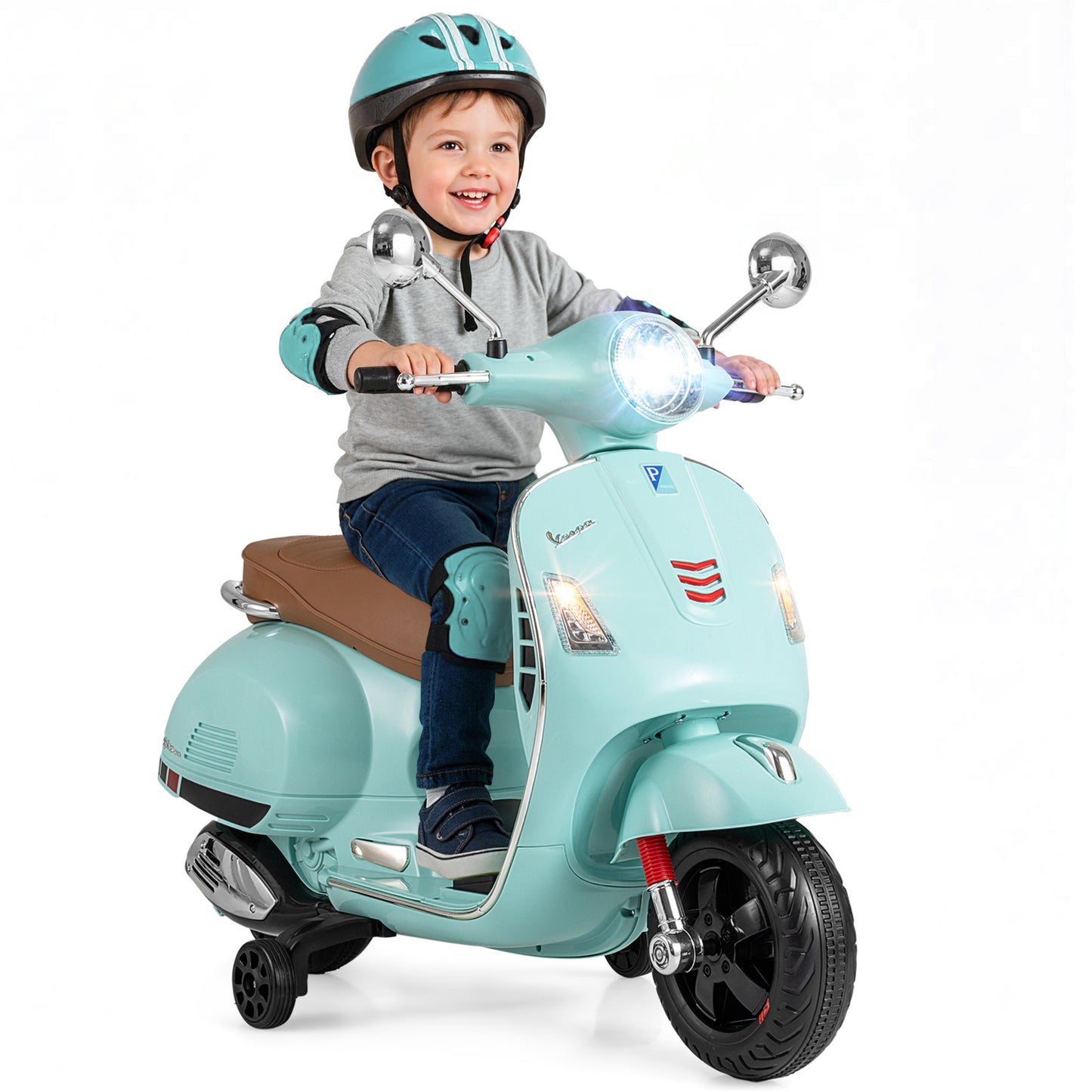 12V Kids Electric Motorcycle Licensed VESPA with Music and Training Wheels, Green Powered Ride On Toys at Gallery Canada