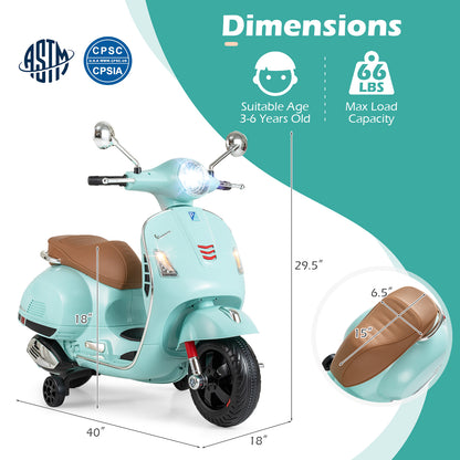 12V Kids Electric Motorcycle Licensed VESPA with Music and Training Wheels, Green Powered Ride On Toys at Gallery Canada