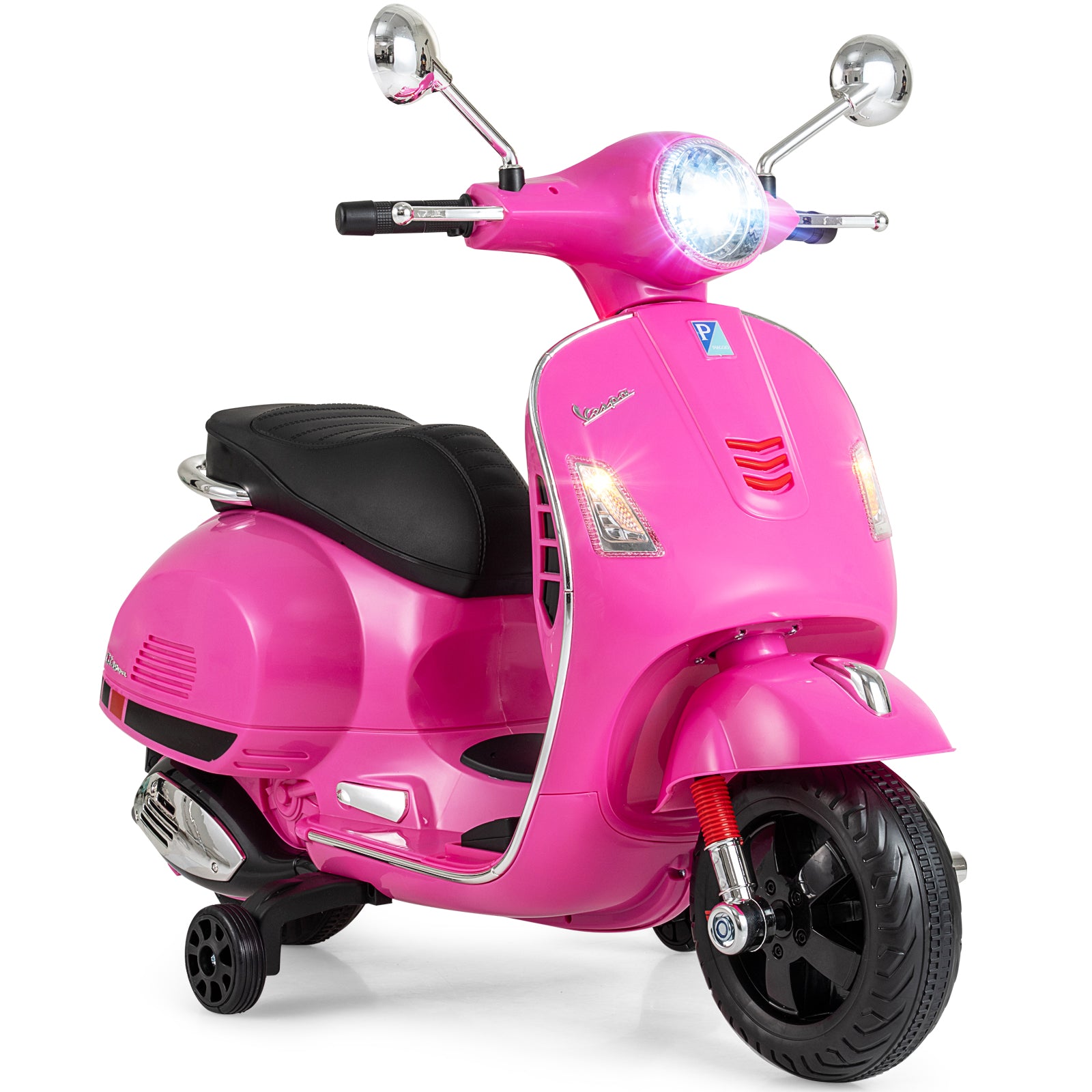 12V Kids Electric Motorcycle Licensed VESPA with Music and Training Wheels, Pink Powered Ride On Toys Pink at Gallery Canada