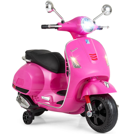 12V Kids Electric Motorcycle Licensed VESPA with Music and Training Wheels, Pink Powered Ride On Toys Pink at Gallery Canada