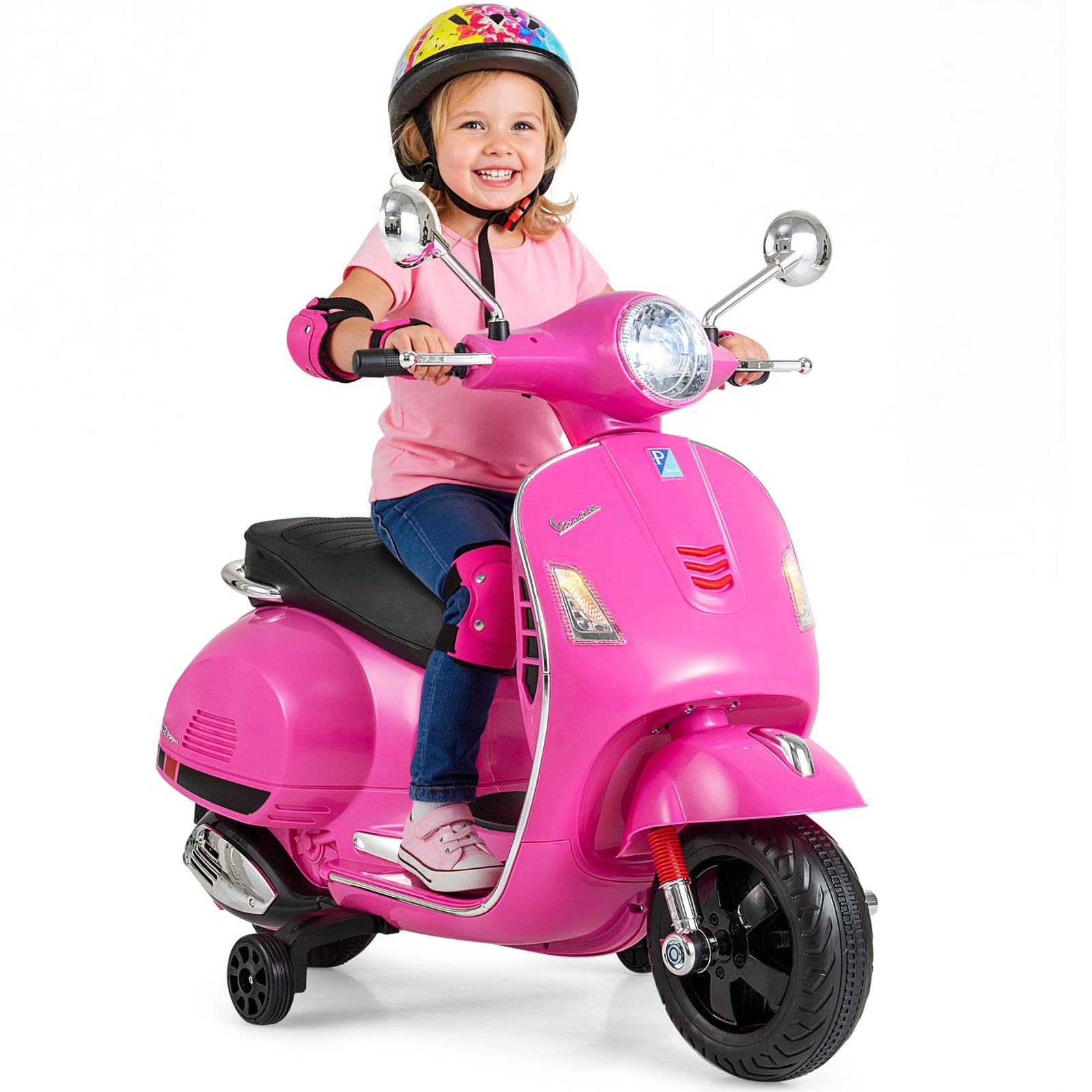 12V Kids Electric Motorcycle Licensed VESPA with Music and Training Wheels, Pink Powered Ride On Toys at Gallery Canada
