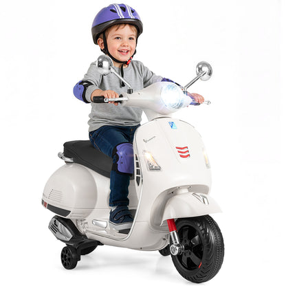 12V Kids Electric Motorcycle Licensed VESPA with Music and Training Wheels, White Powered Ride On Toys at Gallery Canada