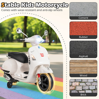 12V Kids Electric Motorcycle Licensed VESPA with Music and Training Wheels, White Powered Ride On Toys at Gallery Canada