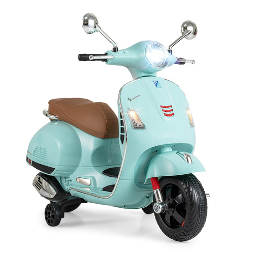 12V Kids Electric Motorcycle Licensed VESPA with Music and Training Wheels, Green