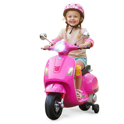 12V Kids Electric Motorcycle Licensed VESPA with Music and Training Wheels, Pink Powered Ride On Toys at Gallery Canada