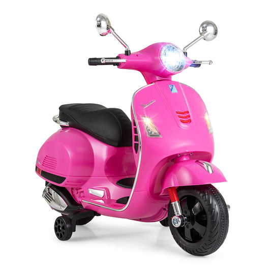 12V Kids Electric Motorcycle Licensed VESPA with Music and Training Wheels, Pink Powered Ride On Toys Pink at Gallery Canada