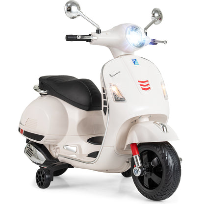 12V Kids Electric Motorcycle Licensed VESPA with Music and Training Wheels, White Powered Ride On Toys at Gallery Canada