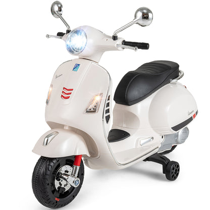 12V Kids Electric Motorcycle Licensed VESPA with Music and Training Wheels, White Powered Ride On Toys at Gallery Canada