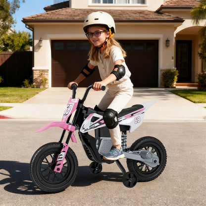 Moto électrique pour enfants 12V, roues d'entraînement détachables, musique, rose