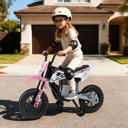 12V Kids Electric Motorcycle, Detachable Training Wheels, Music, Pink Powered Ride On Toys Pink at Gallery Canada