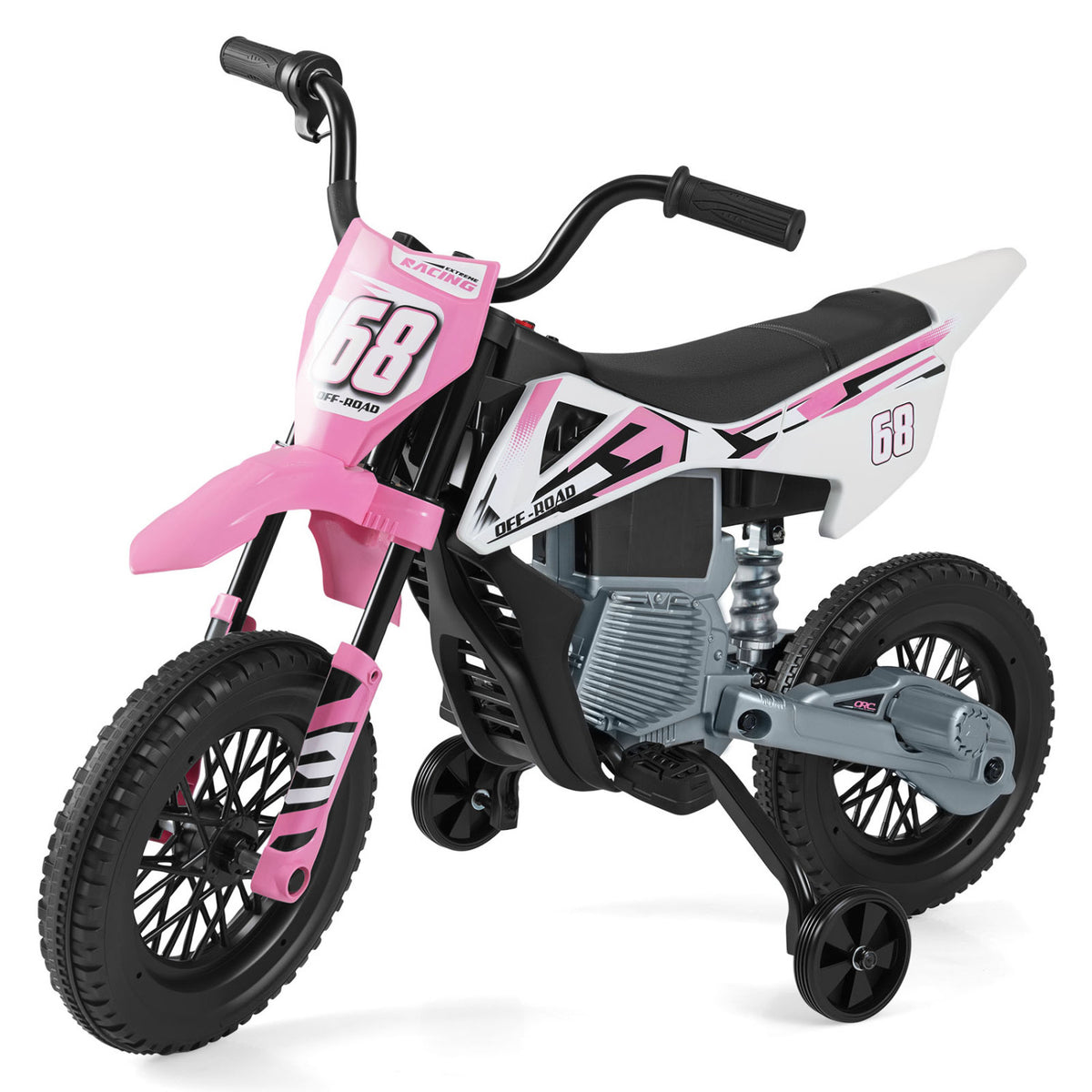 Moto électrique pour enfants 12V, roues d'entraînement détachables, musique, rose