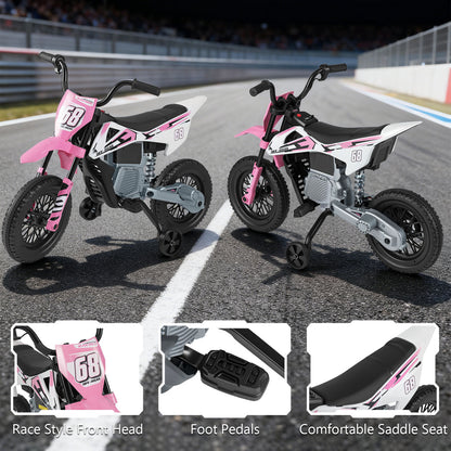 Moto électrique pour enfants 12V, roues d'entraînement détachables, musique, rose